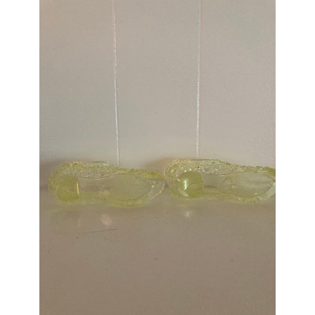 Traditional Yellow Vaseline Glass Slippers For Sale - Image 3 of 7