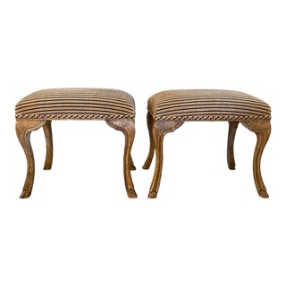 William Switzer Hand Carved Hoof Foot Ram’s Leg Upholstered Stool / Bench / Ottoman, a Pair For Sale