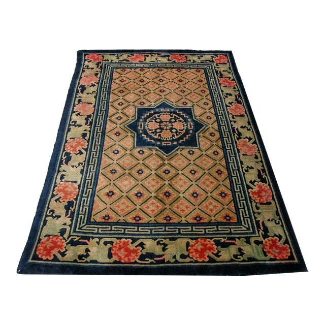 Antique 1900s Chinese Floral Medallion Rug 7'2" X 4'5" For Sale