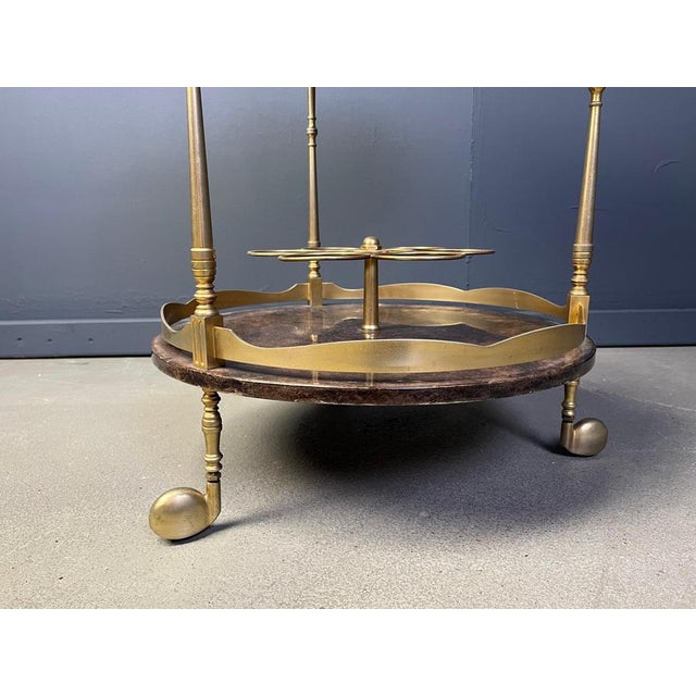 Gold Italian Lacquered Goatskin Serving Bar Cart from Aldo Tura, 1960s For Sale - Image 8 of 12