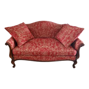 Hickory Chair Red and Gold Damask French Love Seat
