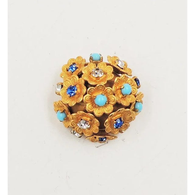 1960s Vintage Signed Bijoux Cascio Italy Rhinestone Flower Brooch For Sale - Image 5 of 8