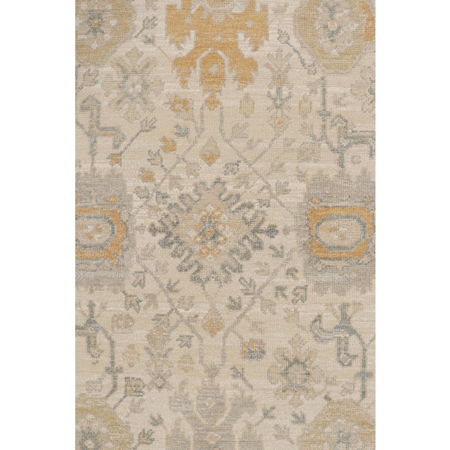 Rug & Kilim’s Oushak Rug in Beige, Gold and Blue Floral Patterns For Sale In New York - Image 6 of 7