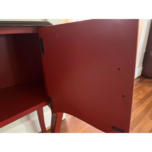Wood Late 20th Century Vintage Painted Chinese Red Console Cabinet With Stained Top For Sale - Image 7 of 10
