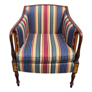 1980s Southwood Sheraton Federal Style Upholstered Inlaid Club Chair Armchair For Sale