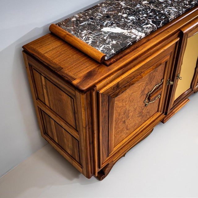 Brown Art Deco Credenza with Marble Top, France, 1930s For Sale - Image 8 of 15