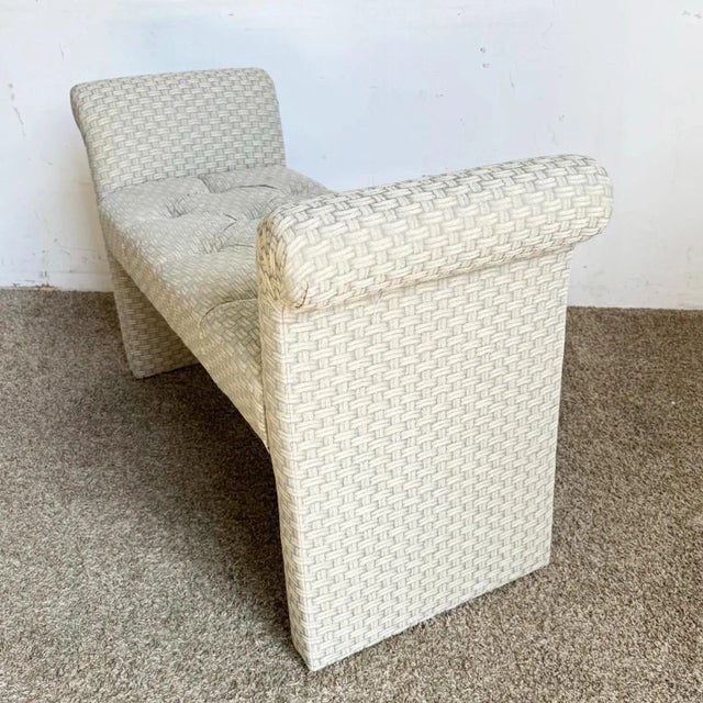 Postmodern Light Green Flared Tufted Bench For Sale In Miami - Image 6 of 7