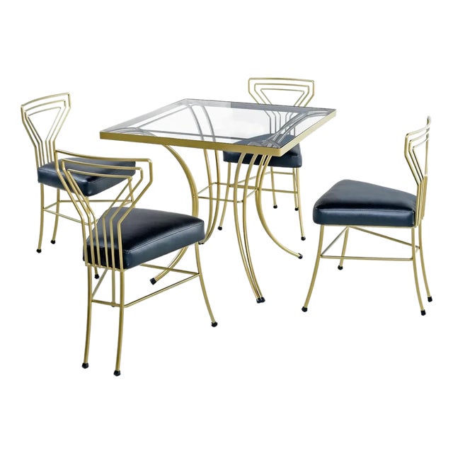 Restored Salterini Style Art Deco Square Table Outdoor Patio Dining Set For Sale