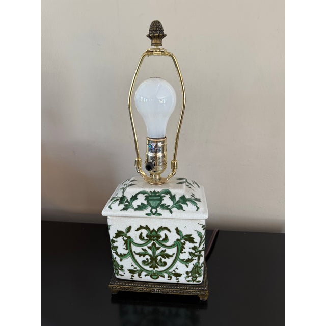 1940s 1940s Ceramic Lamp Base With a Green Motif • Square Ginger-Jar-Style Base For Sale - Image 5 of 6