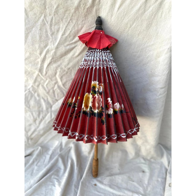 Vintage Asian Paper Umbrella Parasol, Hand painted floral design and white trim. Great for decoration/staging. 30in h to...