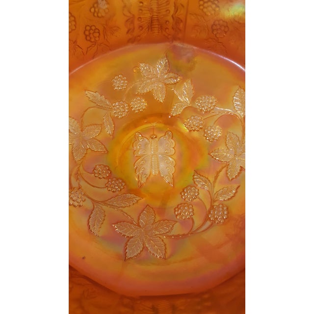 Fenton Art Glass Company Fenton Marigold Butterfly And Berry Bowl For Sale - Image 4 of 6