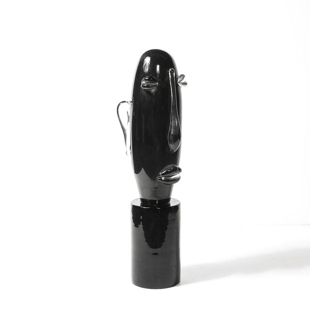 Mid-Century Hand-Blown Murano Black Glass Head Sculpture Signed Sergio Rossi For Sale - Image 10 of 13