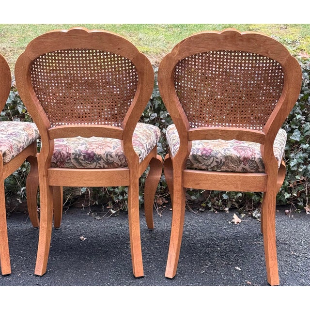 Farmhouse White Wood Furniture Cane Back Farmhouse Chairs - Set of 4 For Sale - Image 3 of 12