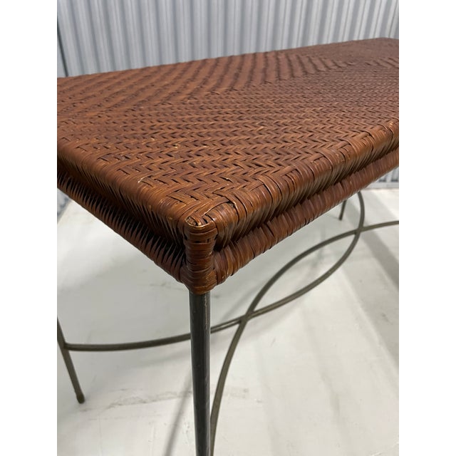 Wood Conran Iron Console Table With Woven Rattan Top For Sale - Image 7 of 9