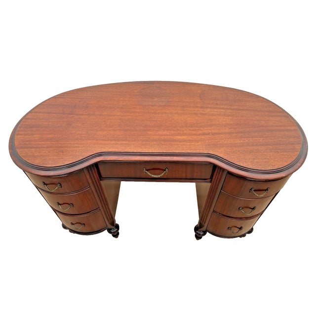 Gorgeous Antique Victorian Desk Kidney Shaped Vanity Seven Dovetail Drawers Mahogany 48" Wide X 22" Deep X 30" Tall. “Very...