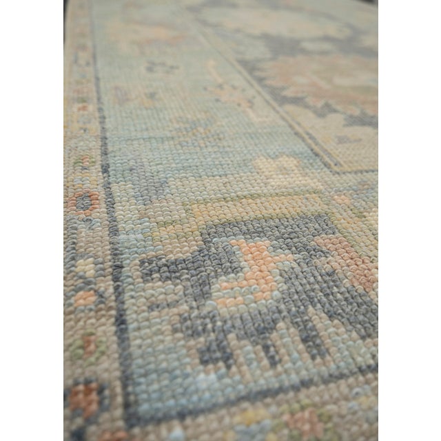 Textile Turkish Oushak Runner Rug Muted Blue & Beige Handwoven Wool Rug 2'9" X 8'10" For Sale - Image 7 of 9