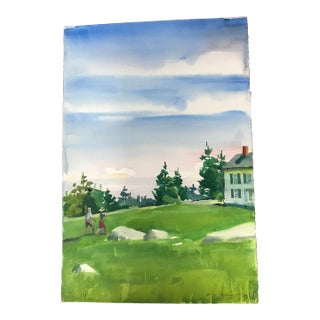 Heading Up to the House Under Blue Skies Original Watercolor Painting For Sale