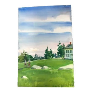Heading Up to the House Under Blue Skies Original Watercolor Painting