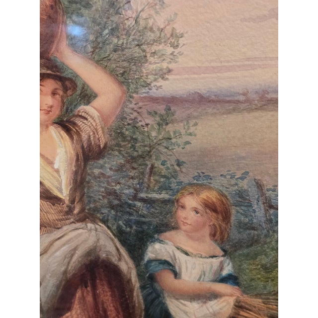 Paint 19th Century Watercolor Painting of Sisters by David Hardy For Sale - Image 7 of 14