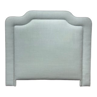 Full/Queen Size Richard Androna Co. Sky Blue Linen Headboard For Sale