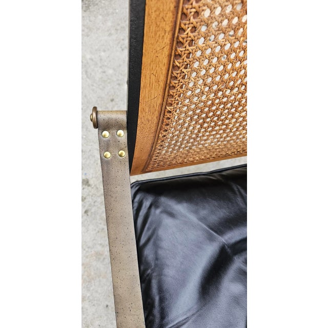 Black Mid Century Barcelona by Morganton Metal Leather and Cane Campaign Style Lounge Chair For Sale - Image 8 of 9