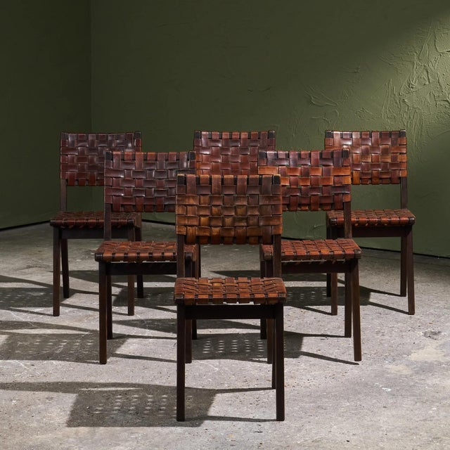 Jens Risom Chairs in Cognac Leather and Stained Oak from Jens Risom, United States, 1940s, Set of 6 For Sale - Image 4 of 14