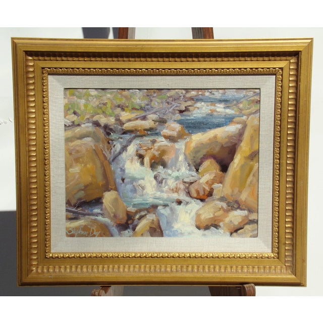 Impressionist Stephen Day "Mountain Stream" Original Framed Oil Painting on Board C.1990s For Sale - Image 3 of 5