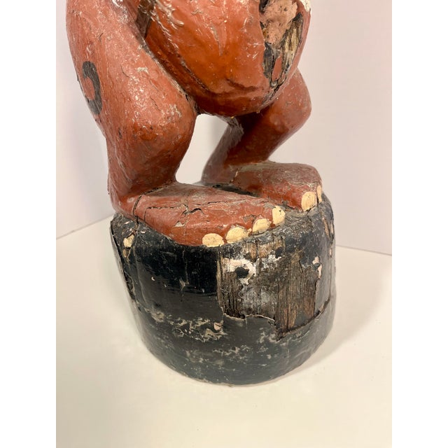 Burgundy Vintage Bali Tribal Figural Carved Wooden Fertility Slit Drum Red Painted 38”h For Sale - Image 8 of 10