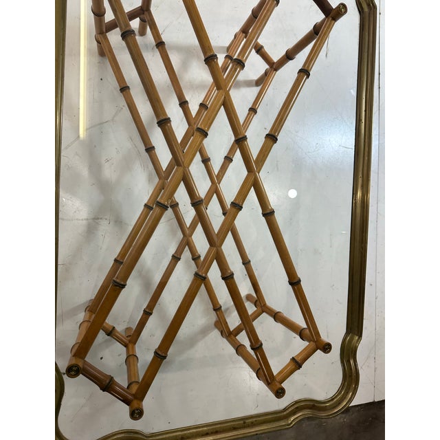 1970s Attributed to Baker Regency Faux Bamboo Rectangular Glass and Brass Coffee Table For Sale - Image 6 of 11