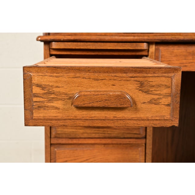 Victorian Carved Solid Oak Roll Top Desk For Sale - Image 10 of 15