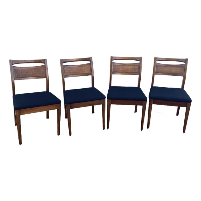 Set of 4 Attributed to Merton Gershun for American of Martinsville "Accord" Walnut & Cane Dining Chairs For Sale
