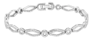 .925 Sterling Silver 1 1/2 Cttw Diamond Studded Alternating Circle and Kite-Shaped Vintage-Style Link Bracelet (I-J Color, I2-I3 Clarity) 7 Inch