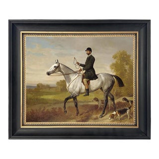 "A Huntsman With Horse and Hounds" Contemporary Reproduction Print on Canvas After Adam Emil, Framed For Sale