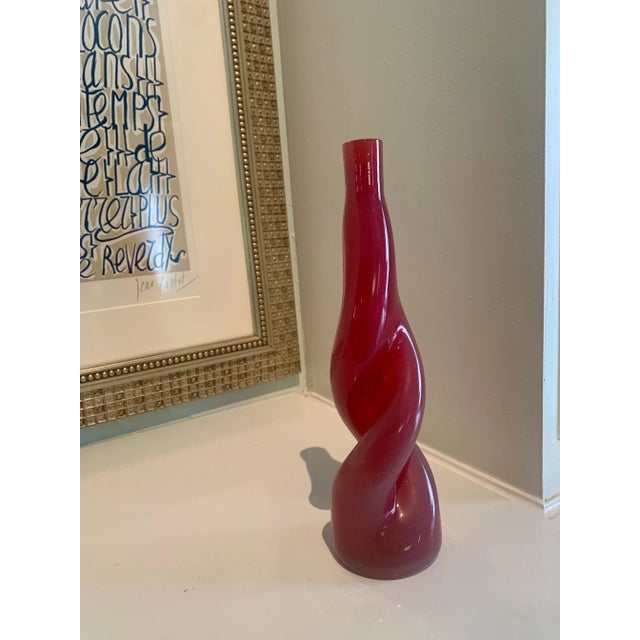 Thick Twisted Red Art Glass Bud Vase For Sale - Image 10 of 13