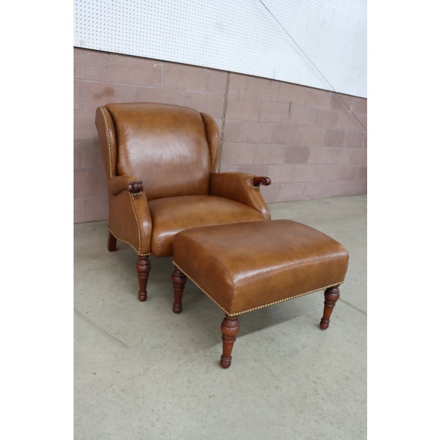 Stickley Leather Wingback Chair & Ottoman For Sale - Image 13 of 13