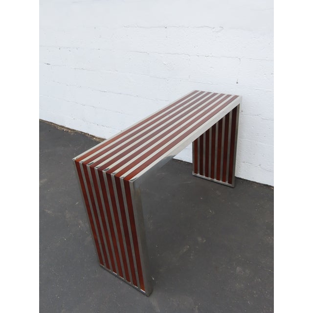 Contemporary Mid Century Modern Two Tone Chrome and Wood Narrow Console Library Table 6404 For Sale - Image 3 of 16