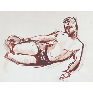 Reclining Sepia Male Figure Study Drawing For Sale