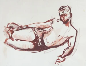 Reclining Sepia Male Figure Study Drawing