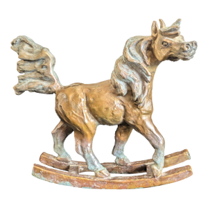 Vintage French Wax Cast Signed Solid Bronze Rocking Horse Sculpture