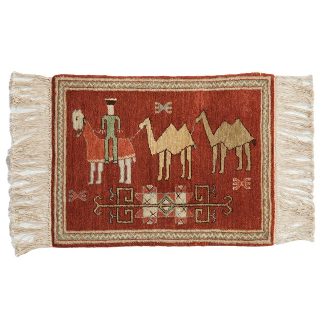 Vintage Pictorial Armenian Herdsman Design Square Rug Mat - 1'10" X 2'5" For Sale - Image 10 of 10