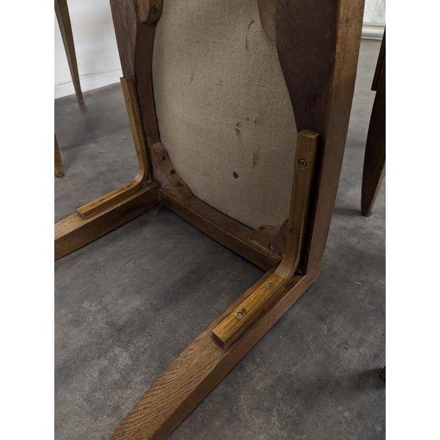 Wood Oak Chairs with Diamond-Patterned Backs and Green Velvet Upholstery, 1940s, Set of 6 For Sale - Image 7 of 8