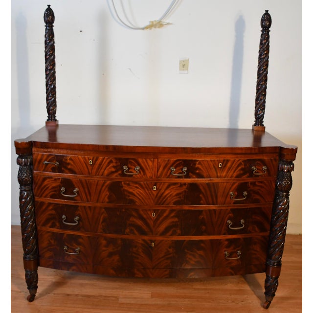 1890s Antique American Empire Book-Match Crotch Mahogany Dresser & Mirror Set For Sale - Image 18 of 18