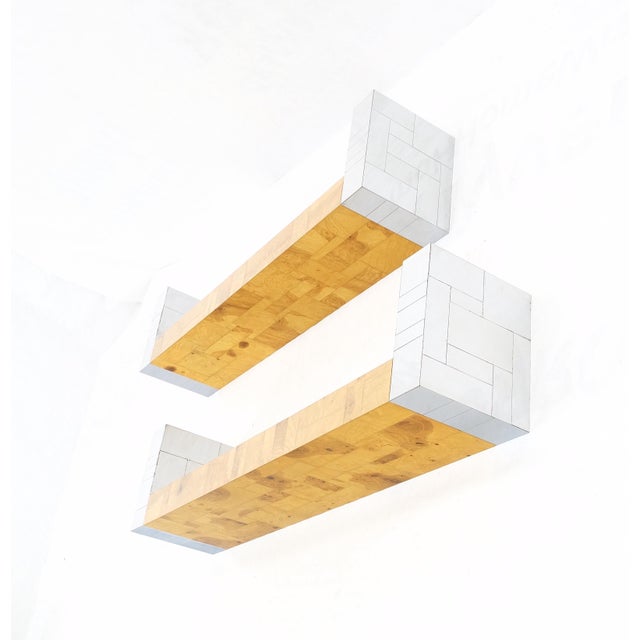 Paul Evans Bracket Shape Burl Walnut Polished Chrome Hanging Shelves - A Pair For Sale - Image 9 of 11