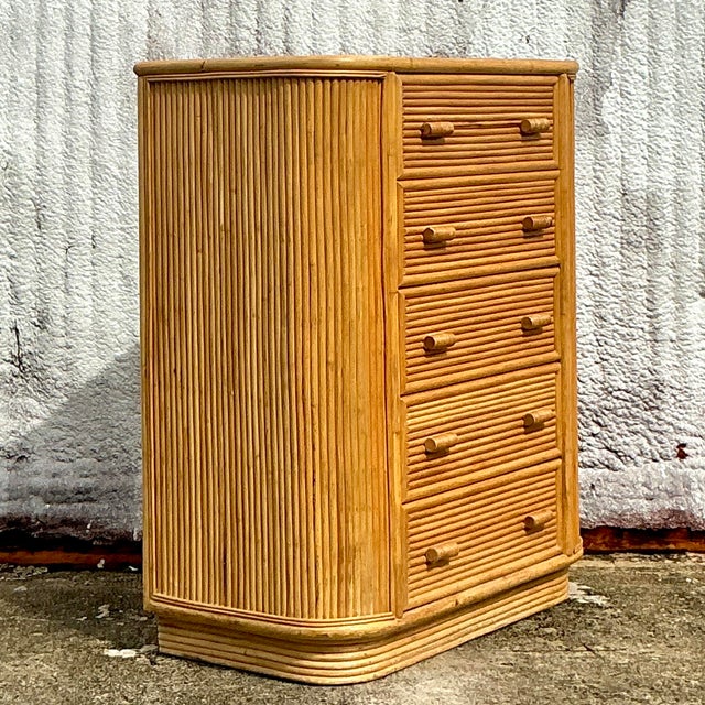 Mid 20th Century Vintage Coastal Rattan Tall Chest of Drawers For Sale - Image 5 of 7