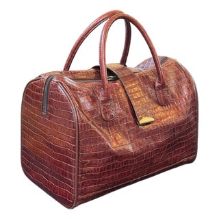 Embossed Crocodile Travel Satchel Bag, Maroon For Sale