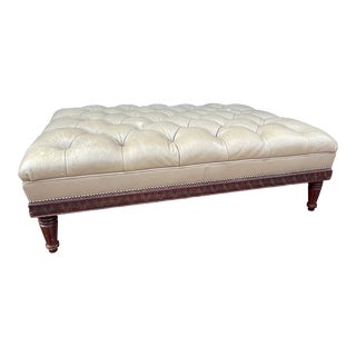 Leather Tufted Ottoman in the Style of George Smith For Sale
