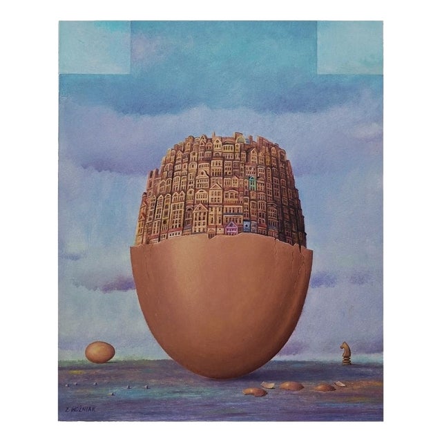 Zbigniew Wozniak, The Birth of the City, 2004, Oil Painting on Board For Sale
