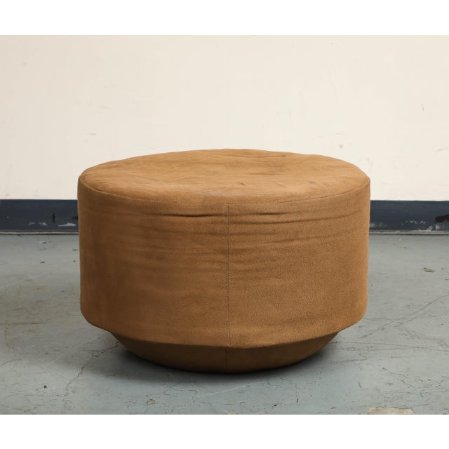 Contemporary Round Brown Suede Ottomans For Sale - Image 13 of 18