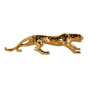 Contemporary Gold Leopard Statue Sculpture 22"