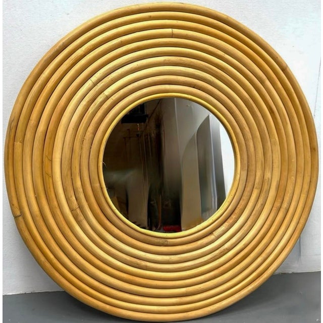 1970s Large Scale Organic Modern Rattan Round Wall Mirror - Crespi Style For Sale - Image 4 of 5